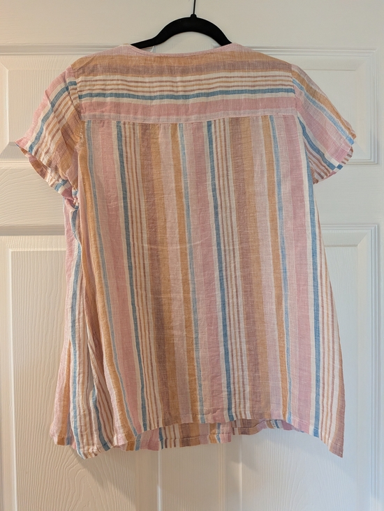 C&C California Pastel Striped V-Neck Short Sleeve Linen Top - Picture 4 of 4